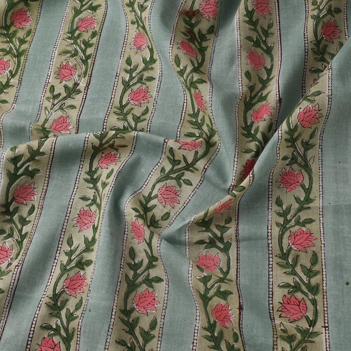 Green Sanganeri Block Print Cotton Fabric