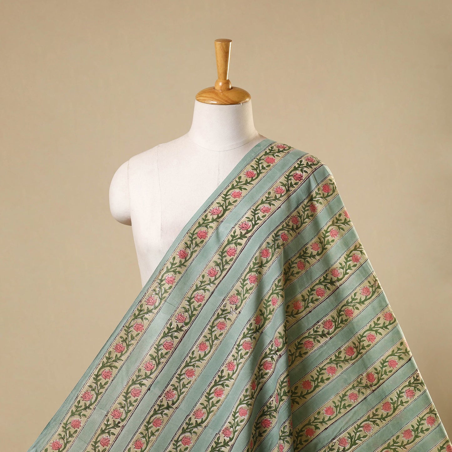 Green Sanganeri Block Print Cotton Fabric