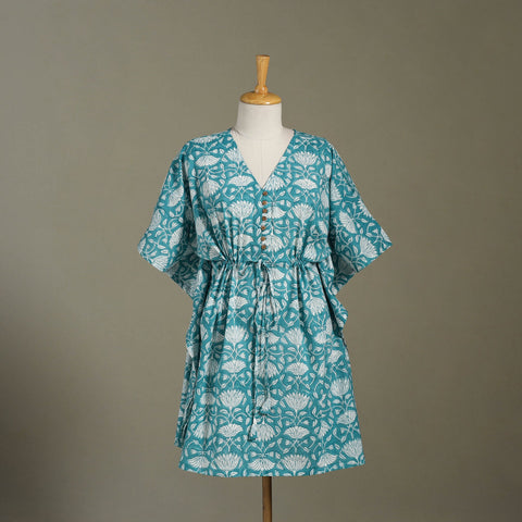 Green Sanganeri Block Print Cotton Kaftan (Medium) 
