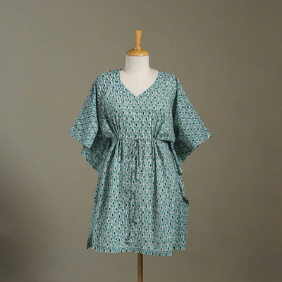 Green Sanganeri Block Print Cotton Kaftan (Medium) 
