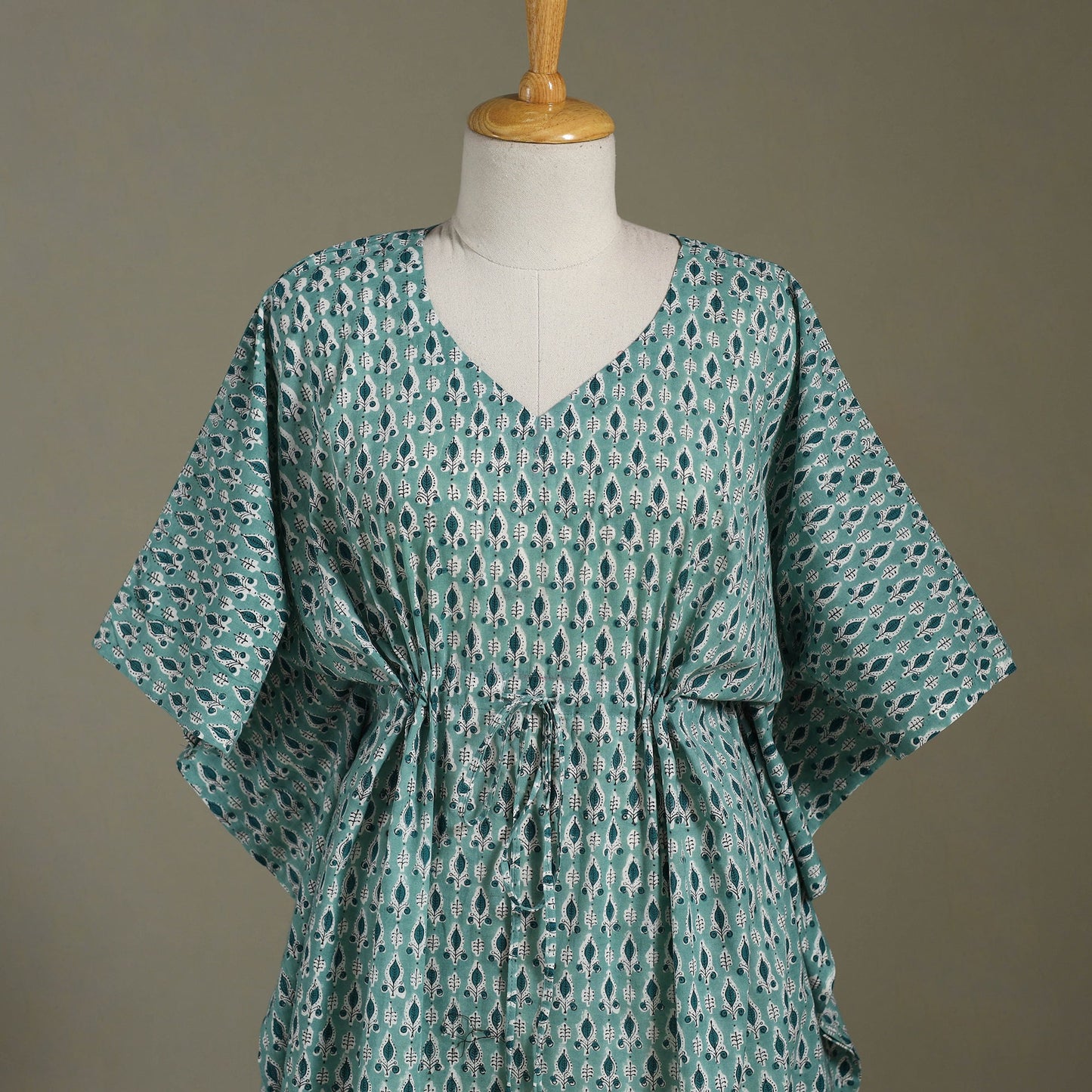 Green Sanganeri Block Print Cotton Kaftan (Medium) 