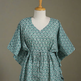 Green Sanganeri Block Print Cotton Kaftan (Medium) 