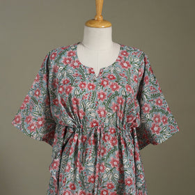 Green Sanganeri Block Print Cotton Kaftan (Medium) 