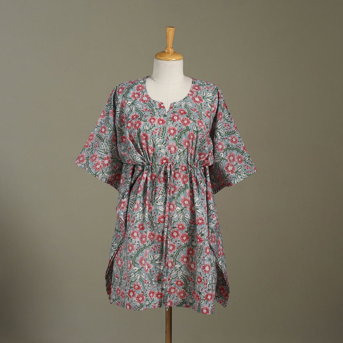 Green Sanganeri Block Print Cotton Kaftan (Medium) 