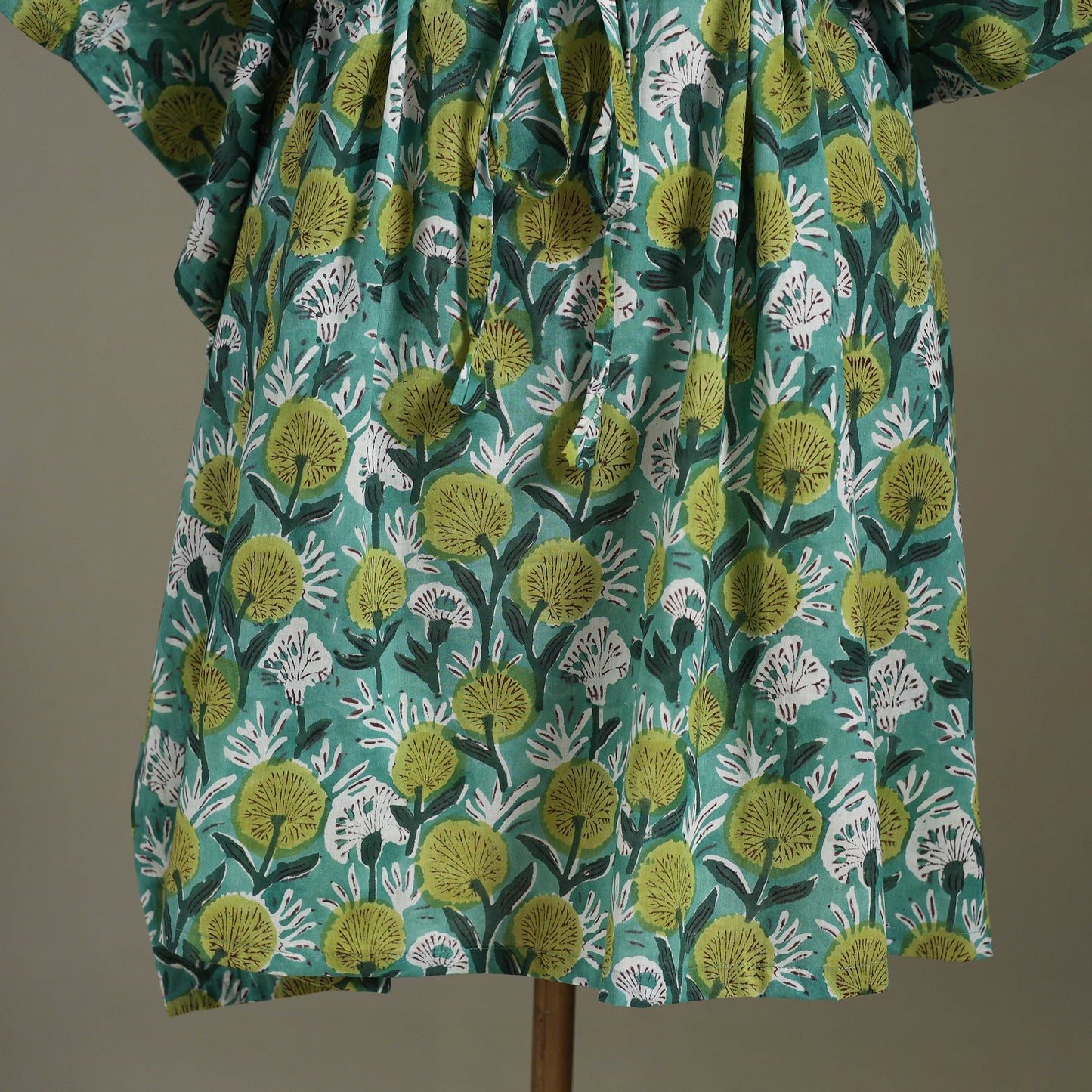 Green Sanganeri Block Print Cotton Kaftan (Medium) 