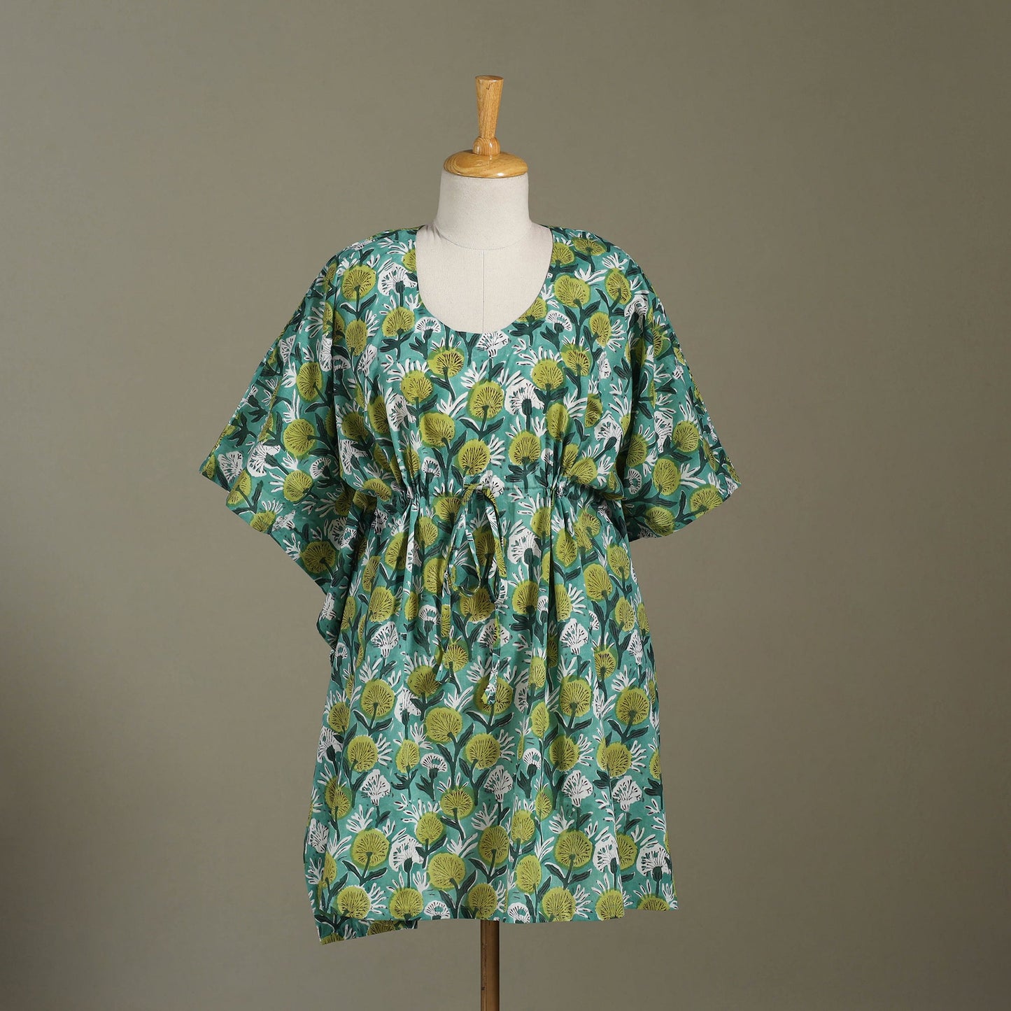 Green Sanganeri Block Print Cotton Kaftan (Medium) 