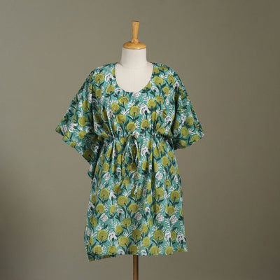 Green Sanganeri Block Print Cotton Kaftan (Medium) 