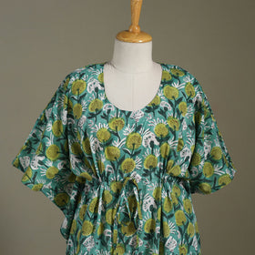 Green Sanganeri Block Print Cotton Kaftan (Medium) 