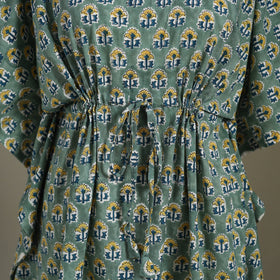 Green Sanganeri Block Print Cotton Kaftan (Medium) 