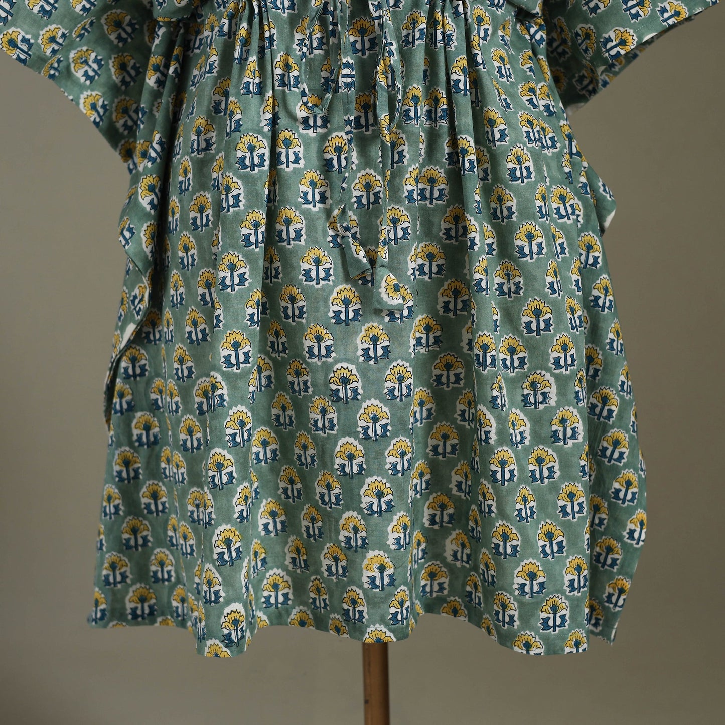 Green Sanganeri Block Print Cotton Kaftan (Medium) 