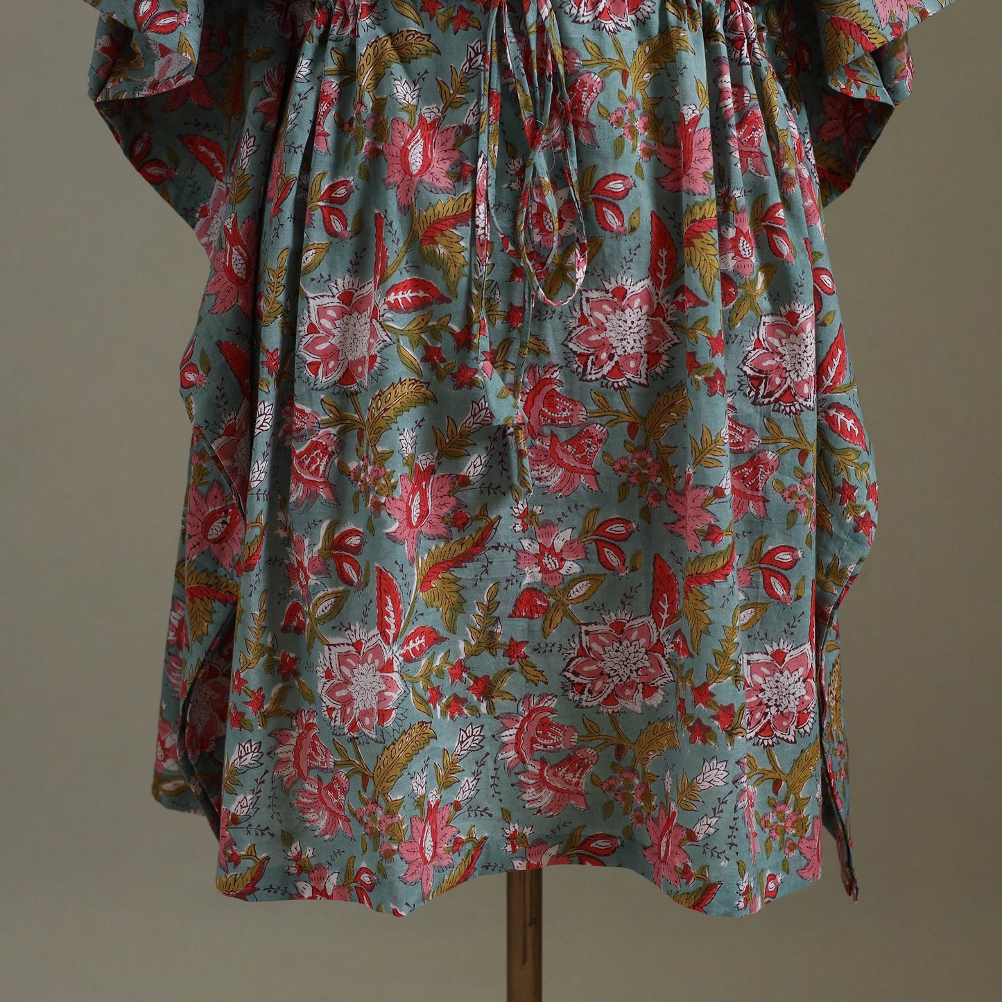 Green Sanganeri Block Print Cotton Kaftan (Medium) 