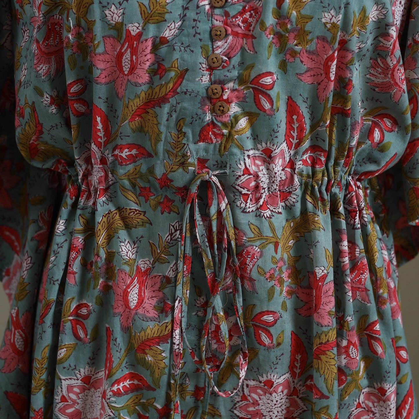 Green Sanganeri Block Print Cotton Kaftan (Medium) 