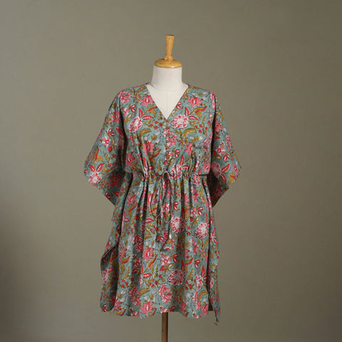 Green Sanganeri Block Print Cotton Kaftan (Medium) 