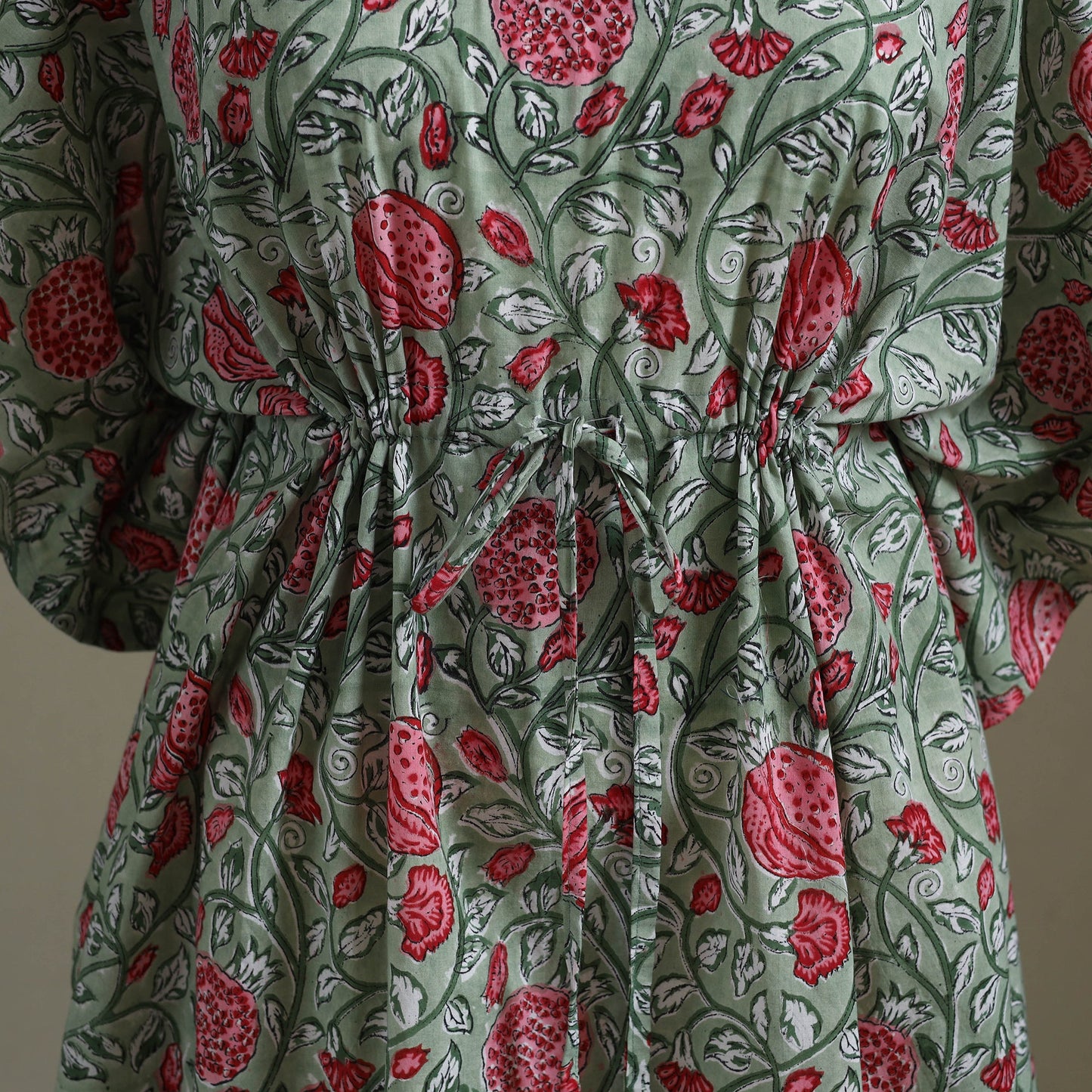 Green Sanganeri Block Print Cotton Kaftan (Medium) 