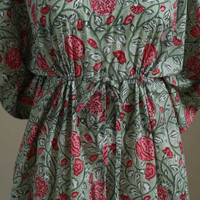 Green Sanganeri Block Print Cotton Kaftan (Medium) 