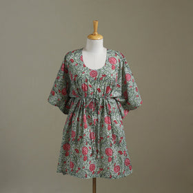 Green Sanganeri Block Print Cotton Kaftan (Medium) 