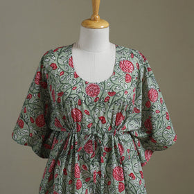 Green Sanganeri Block Print Cotton Kaftan (Medium) 
