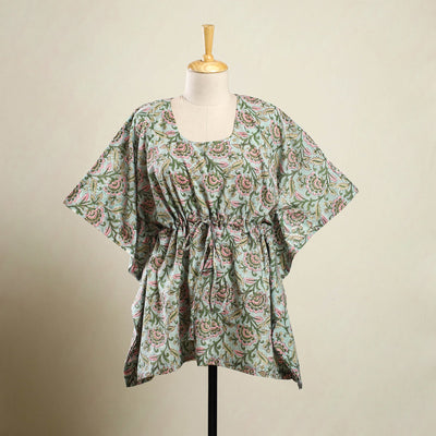  Green Sanganeri Block Print Cotton Kaftan