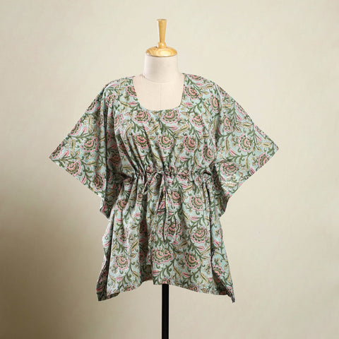  Green Sanganeri Block Print Cotton Kaftan
