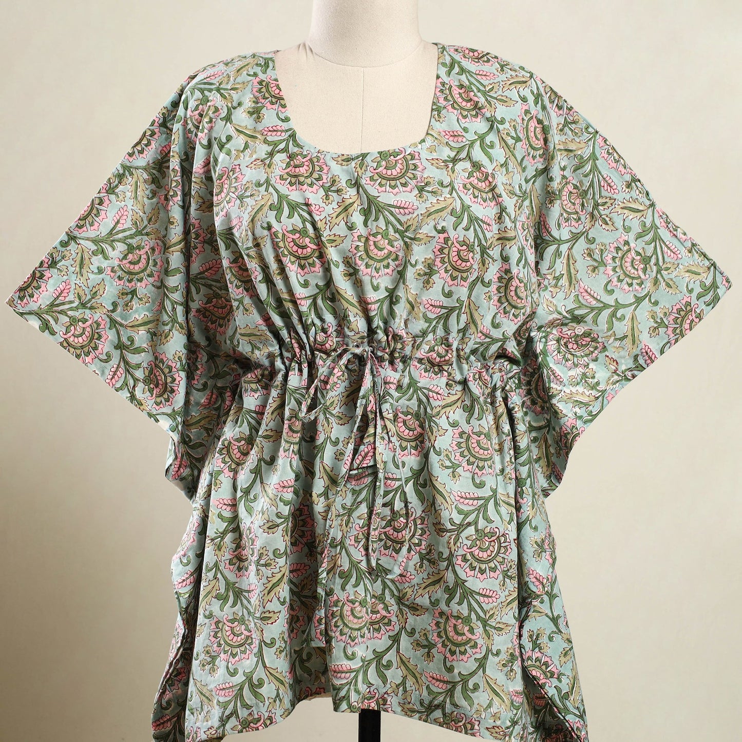  Green Sanganeri Block Print Cotton Kaftan