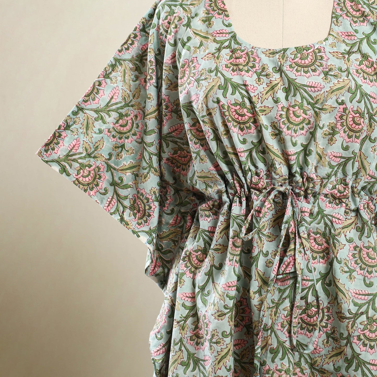  Green Sanganeri Block Print Cotton Kaftan