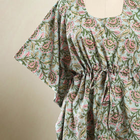  Green Sanganeri Block Print Cotton Kaftan