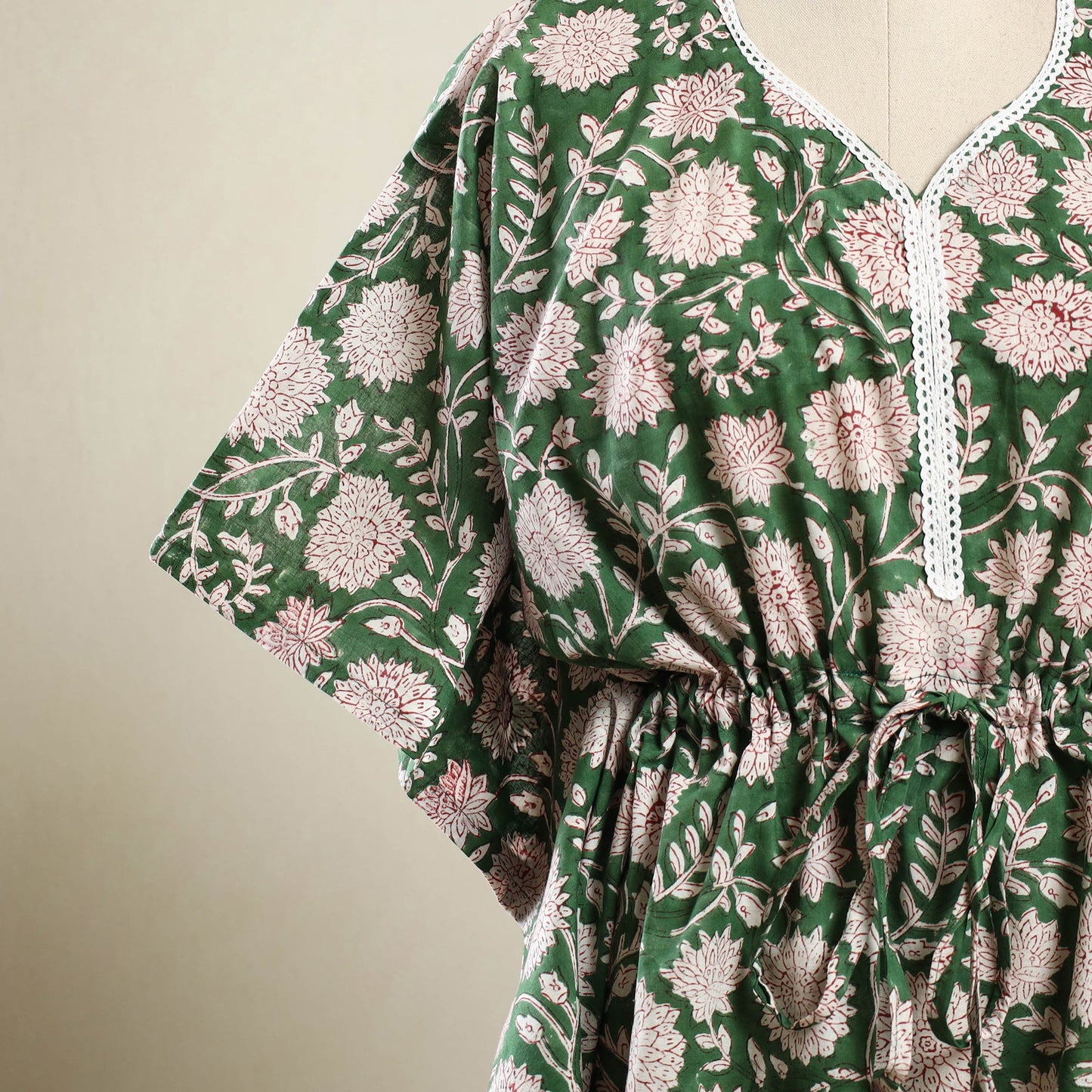 Green - sanganeri cotton kaftan (short) 58 - handcrafted
