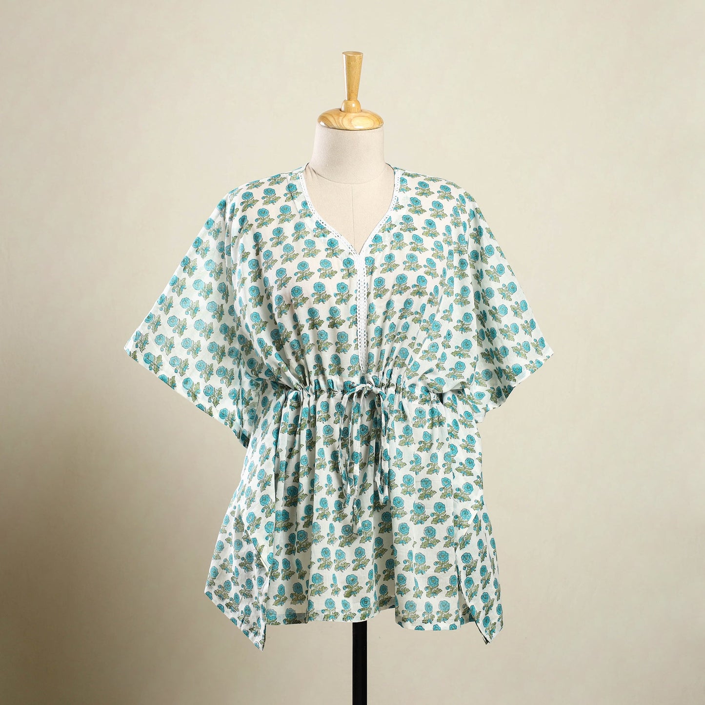  Green Sanganeri Block Print Cotton Kaftan