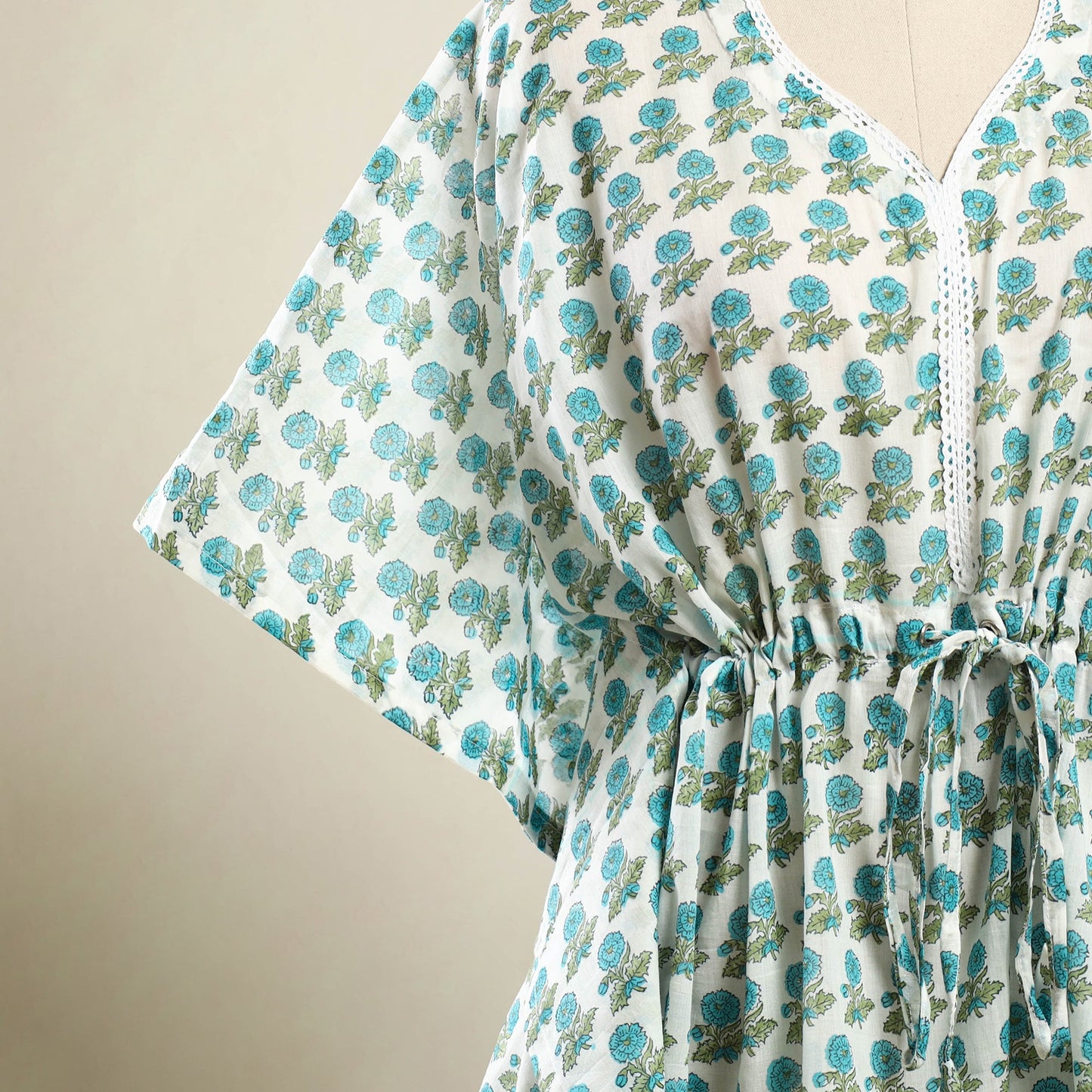  Green Sanganeri Block Print Cotton Kaftan