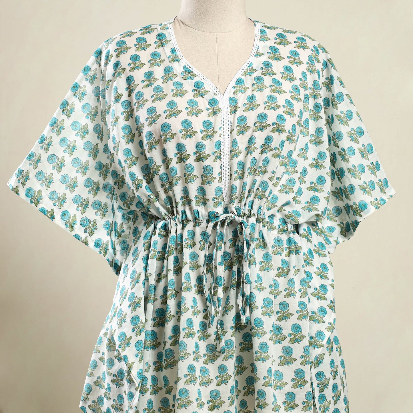  Green Sanganeri Block Print Cotton Kaftan