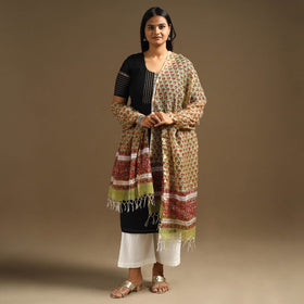 Green Sanganeri Block Print Cotton Kota Doria Dupatta