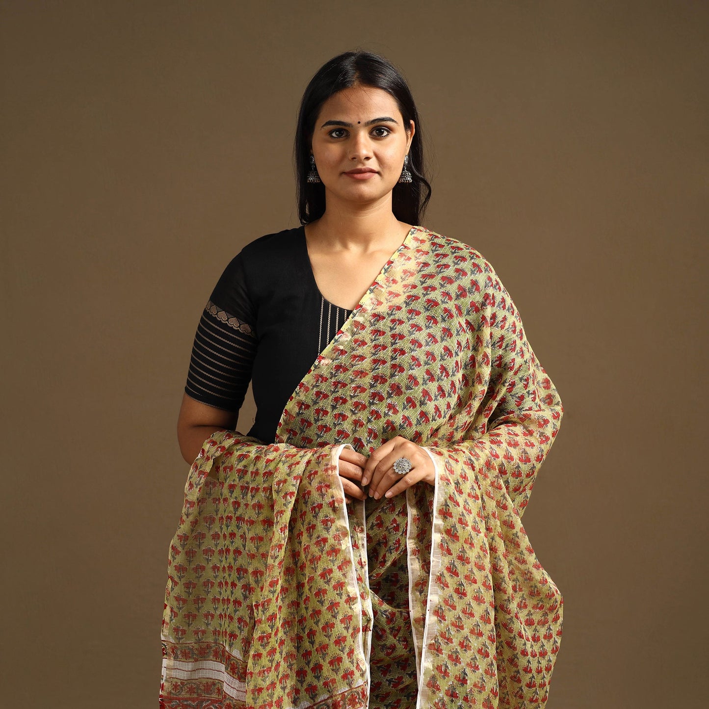 Green Sanganeri Block Print Cotton Kota Doria Dupatta