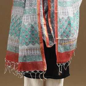 Green Sanganeri Block Print Cotton Kota Doria Dupatta