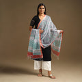 Green Sanganeri Block Print Cotton Kota Doria Dupatta