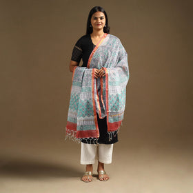 Green Sanganeri Block Print Cotton Kota Doria Dupatta