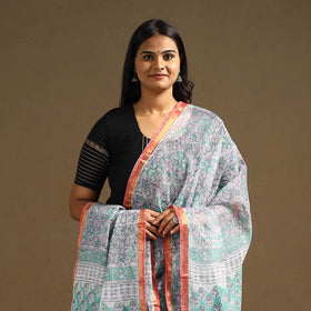 Green Sanganeri Block Print Cotton Kota Doria Dupatta