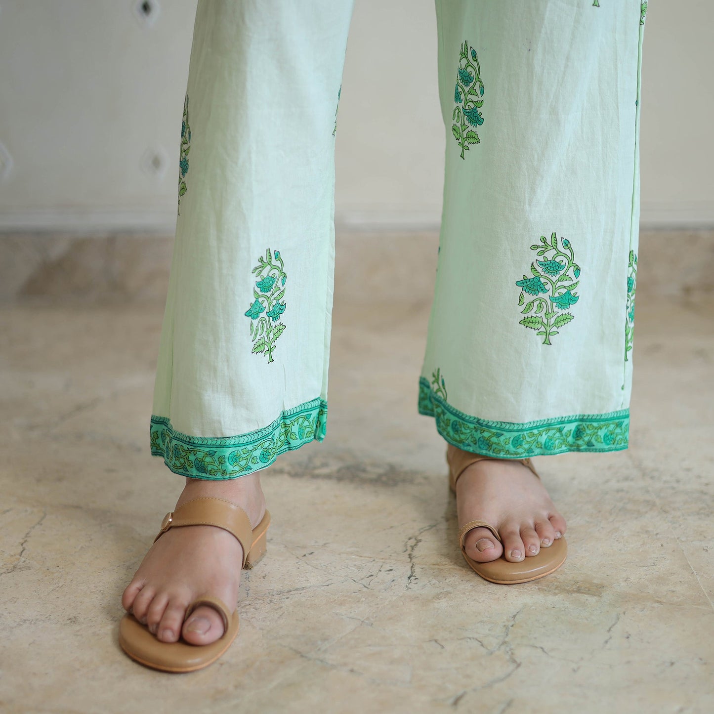 Green - sanganeri cotton kurta suit set 03 - handcrafted