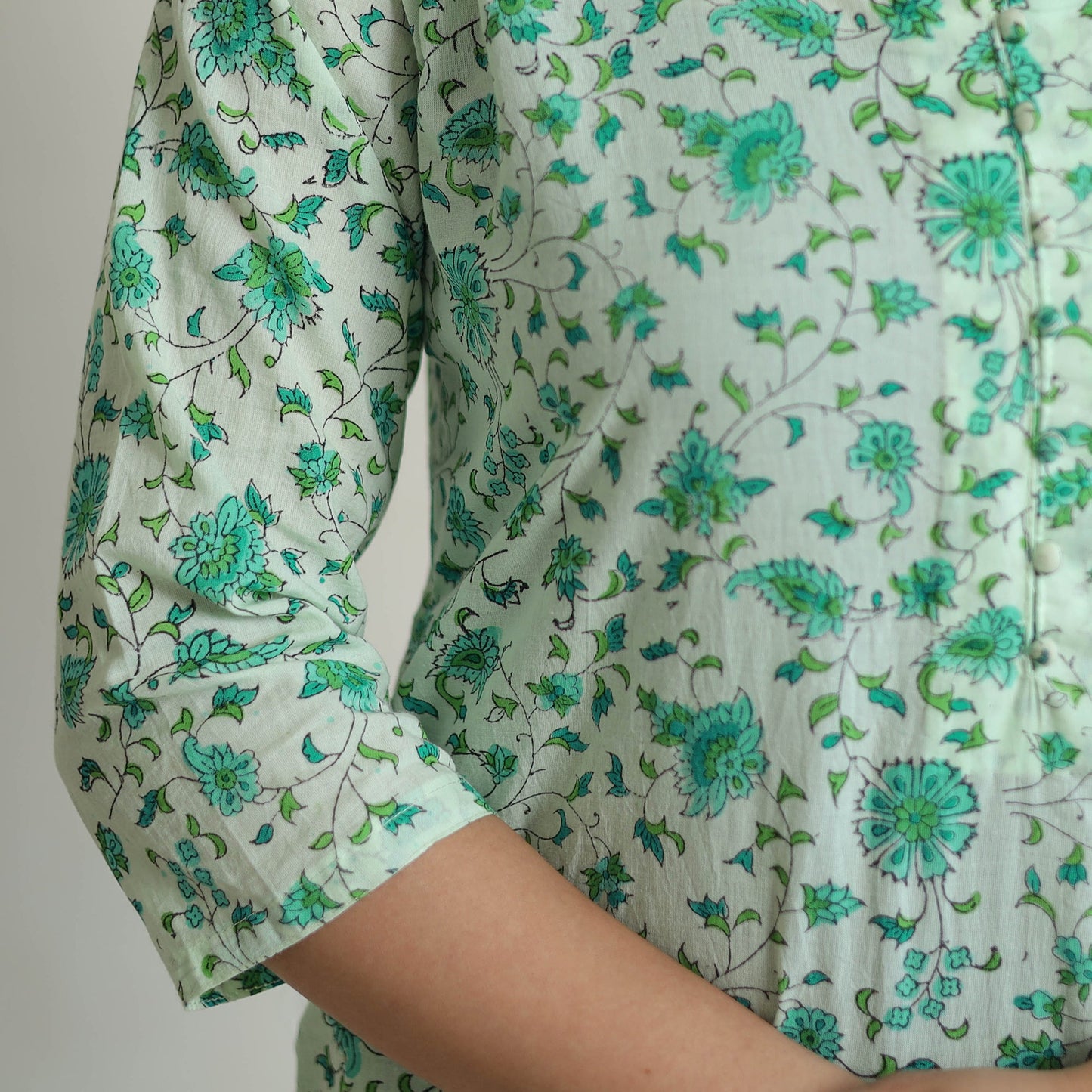 Green - sanganeri cotton kurta suit set 03 - handcrafted