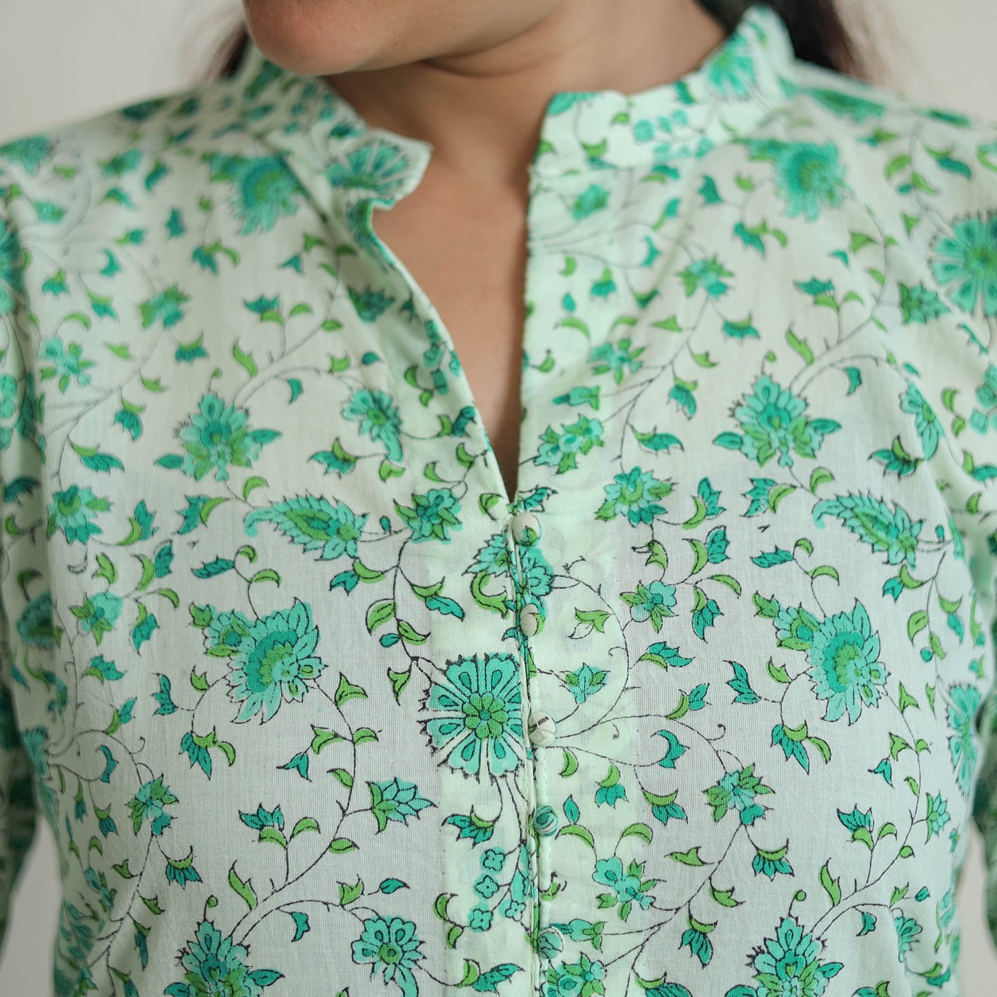 Green - sanganeri cotton kurta suit set 03 - handcrafted