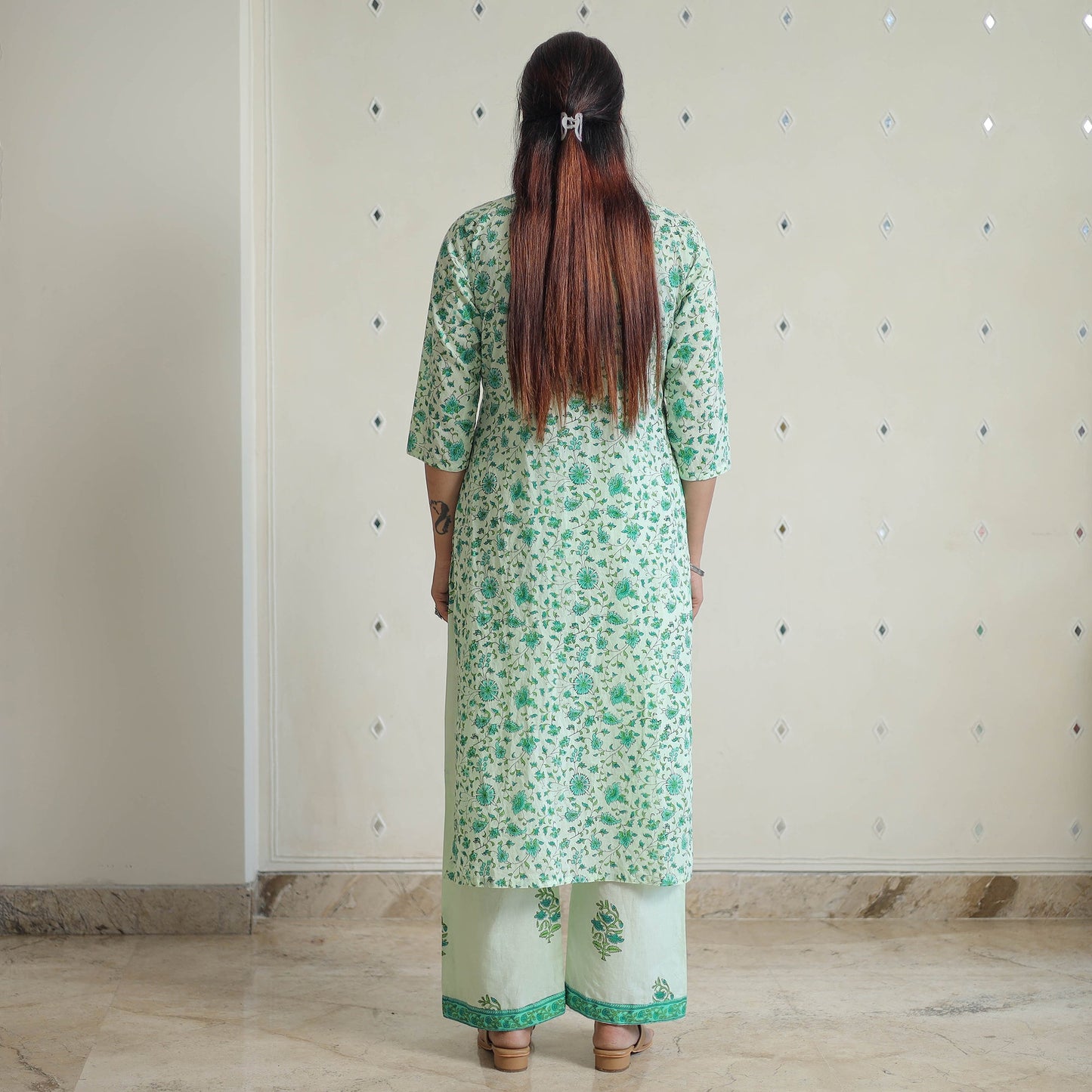 Green - sanganeri cotton kurta suit set 03 - handcrafted