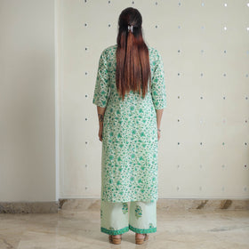 Green - sanganeri cotton kurta suit set 03 - handcrafted