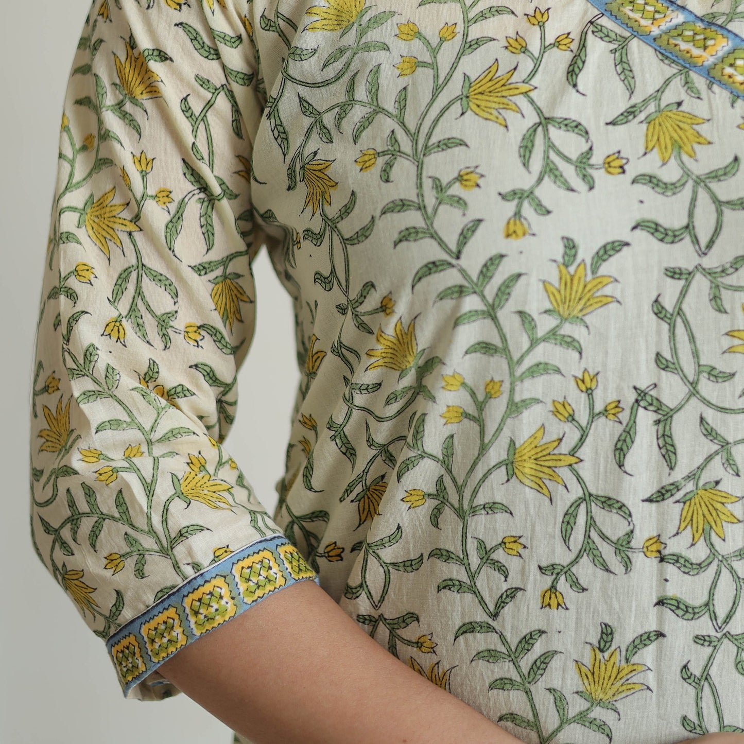 Green - sanganeri cotton kurta suit set 07 - handcrafted