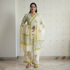 Green - sanganeri cotton kurta suit set 07 - handcrafted