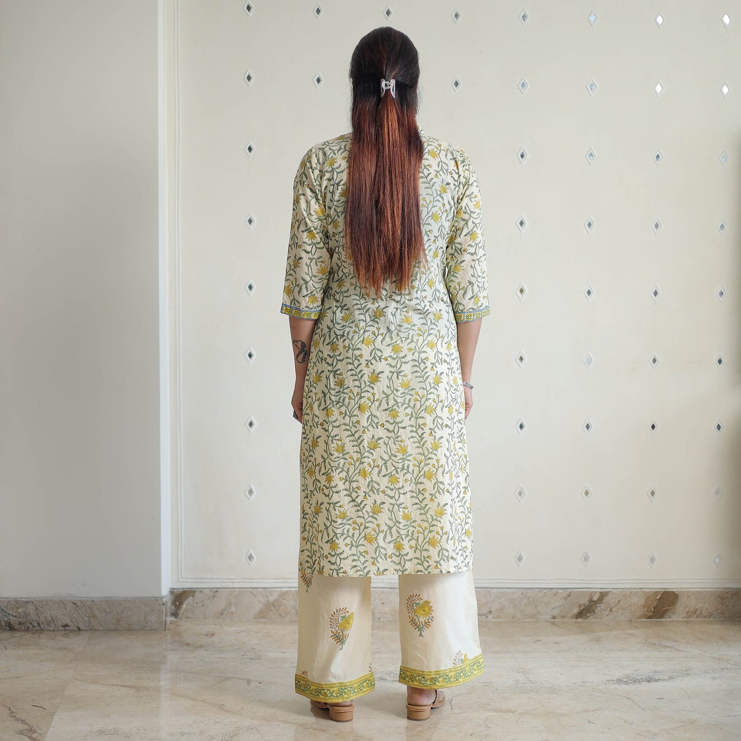 Green - sanganeri cotton kurta suit set 07 - handcrafted