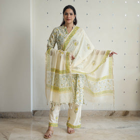 Green - sanganeri cotton kurta suit set 07 - handcrafted