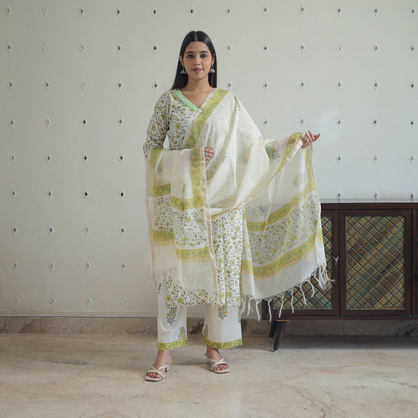 Green Sanganeri Block Print Suit Set Shop Now Online in India