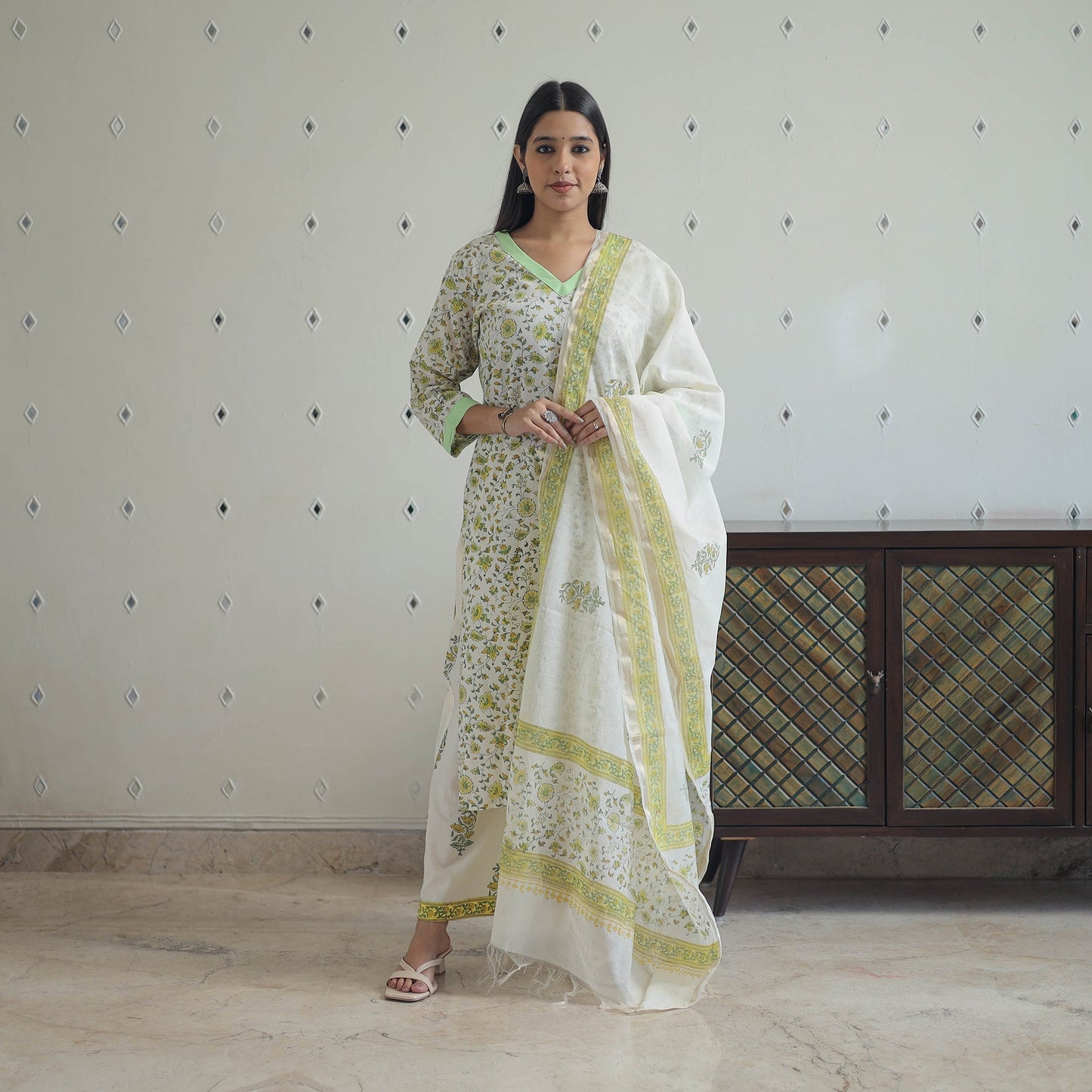 Green Sanganeri Block Print Suit Set Shop Now Online in India