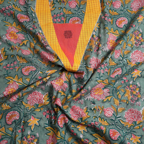 Green - sanganeri cotton patchwork unstitched kurta