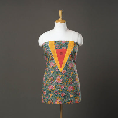 Green - sanganeri cotton patchwork unstitched kurta