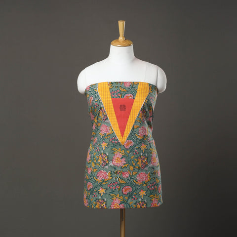 Green - sanganeri cotton patchwork unstitched kurta